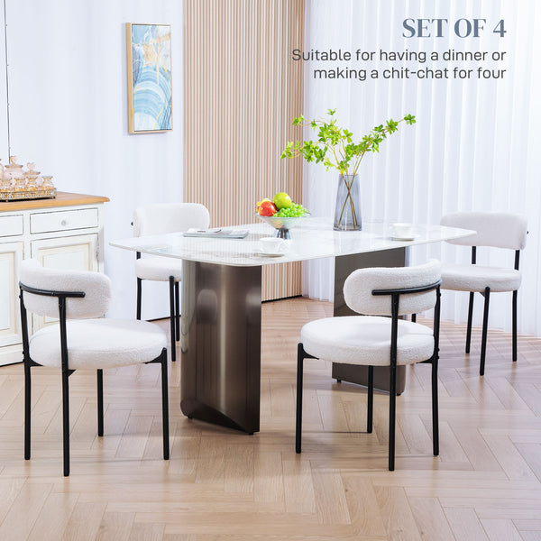 Set of 4 kitchen chairs with fleece upholstery, cream white