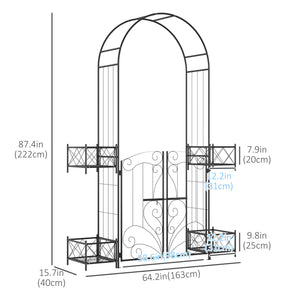 Metal garden arch with gate and 4 planters