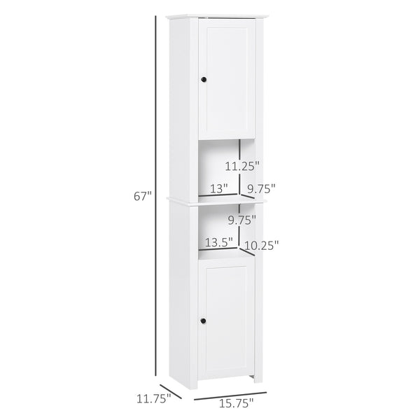 Tall Medicine Cabinet with Shelves and 2 Cupboards, Bathroom Organizer, White