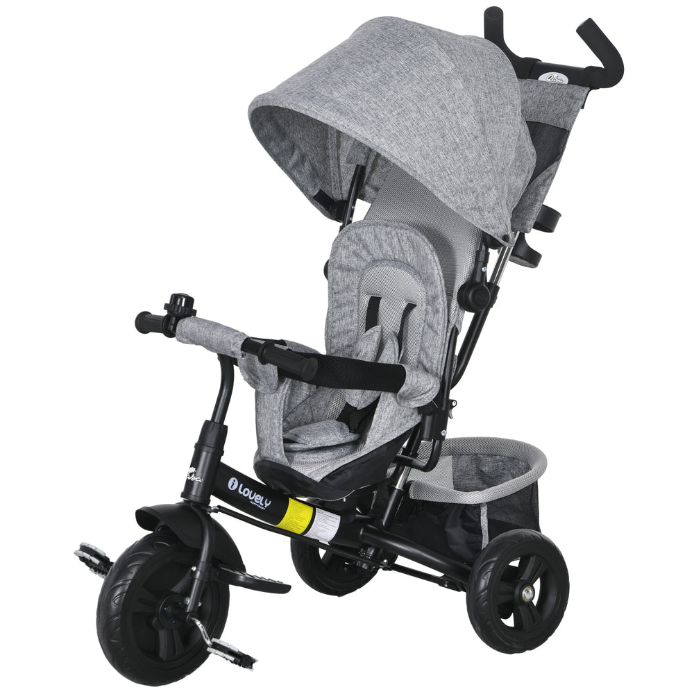 6 in 1 tricycle with parent handle, gray