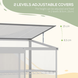 Aluminium cold frame greenhouse, raised protection for planters with a retractable roof