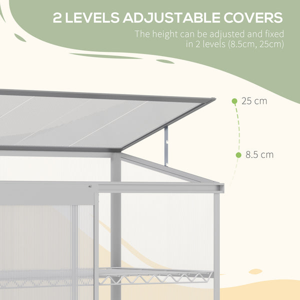 Aluminium cold frame greenhouse, raised protection for planters with a retractable roof