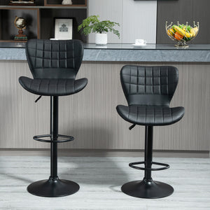Set of 2 PU leather-covered bar stools with wide seats, black