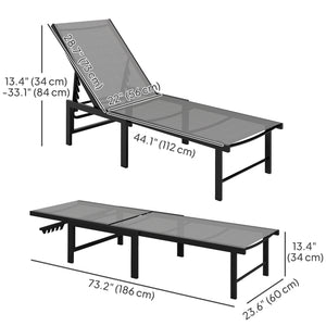 Outdoor Lounge Chair Set of 2, 5-Position Reclining Outdoor Chaise Lounge Tanning Chair with Mesh Seat, Grey
