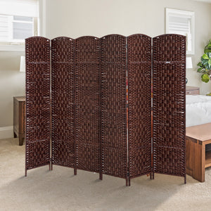 6-Panel Folding Room Divider with Wooden Frame, Brown