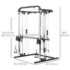 3-in-1 Squat Machine with Cable Crossover System, Pull-Up Station, 16-Level Squat Rack, and Barbell