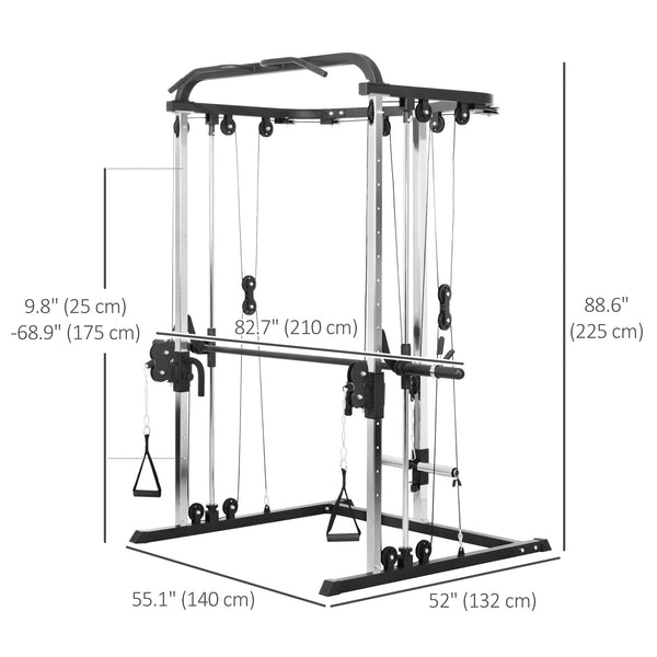 3-in-1 Squat Machine with Cable Crossover System, Pull-Up Station, 16-Level Squat Rack, and Barbell