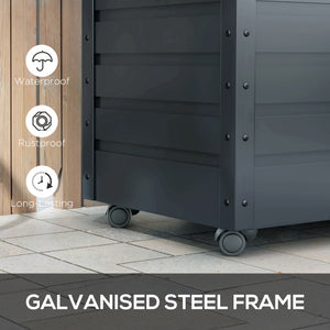 Waterproof garden storage box with wheels and handles, dark grey