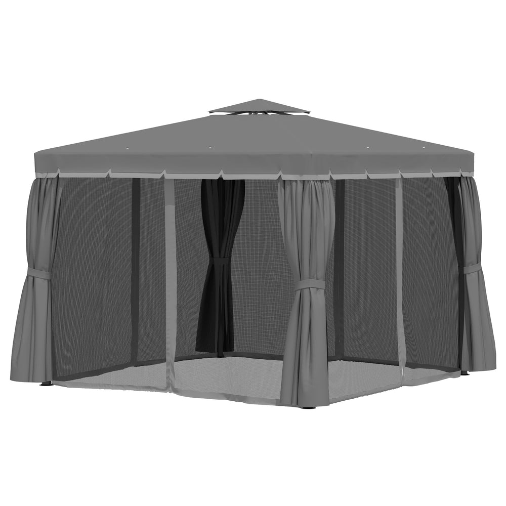 10' x 10' 2-Tier Gazebo with Zippered Mesh Sidewalls, Aluminum Frame, Dark Gray