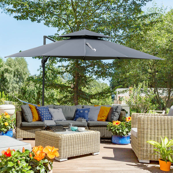 10-foot cantilever parasol with 5 adjustable tilt angles, protective cover, anthracite grey