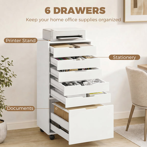6-drawer mobile filing cabinet, white
