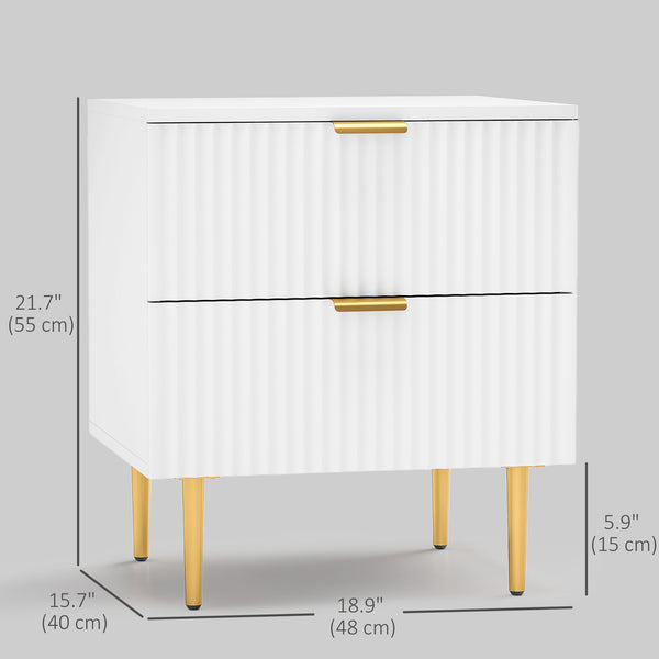 Modern bedside table with 2 drawers and metal legs, white