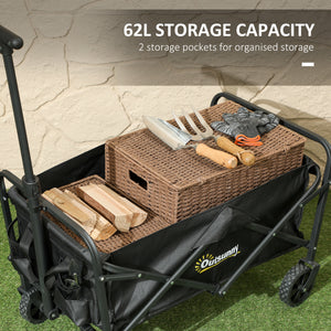 Folding garden cart with universal wheels and adjustable handle, black.
