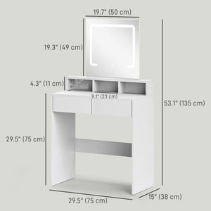 Dressing table with mirror and LED lighting, white