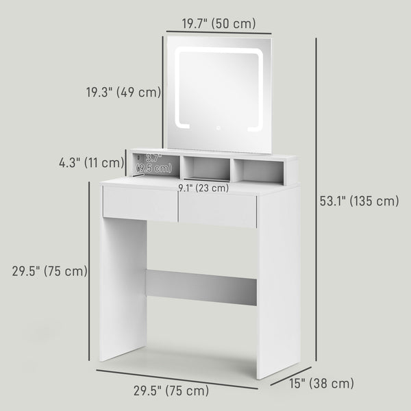 Dressing table with mirror and LED lighting, white