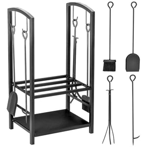 40cm 2-tier log rack with 4 tools black