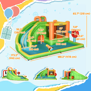 8-in-1 Inflatable Castle for Kids, Includes Slide, Trampoline, Pool, Water Gun, Target Ball, Boxing, Tunnel with Carry Bag, 750W Blower