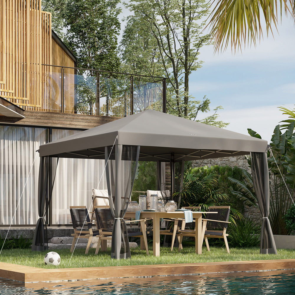 10' x 10' Gazebo with Removable Side Netting and Carry Bag for Outdoor Patio, Light Gray