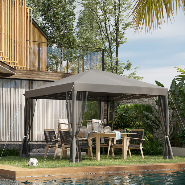 10' x 10' Gazebo with Removable Side Netting and Carry Bag for Outdoor Patio, Light Gray