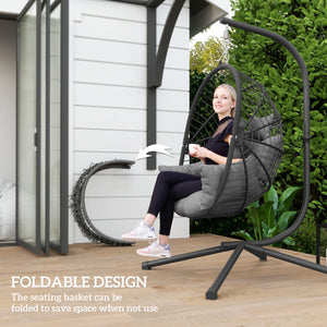Egg-shaped hanging chair with fully upholstered seat, grey