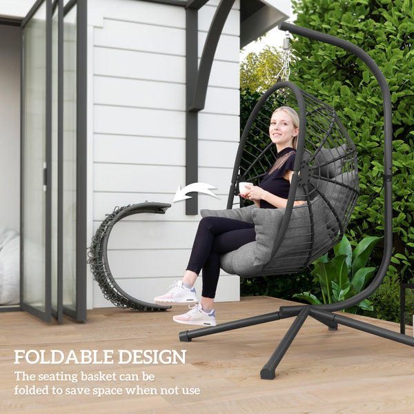 Egg-shaped hanging chair with fully upholstered seat, grey