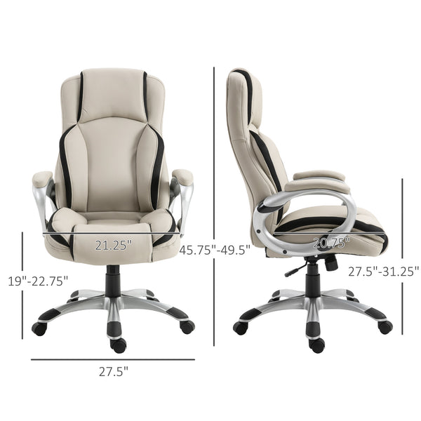 Ergonomic PU leather office chair, beige and black