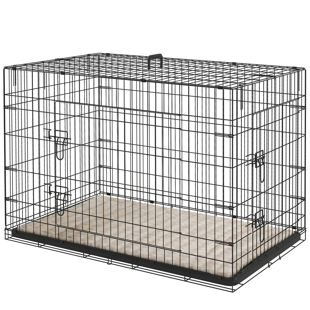 41" Dog Crate with 2 Doors, Foldable Metal Dog Crate with Soft Cushion, Black