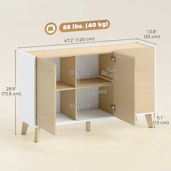 Buffet de rangement moderne avec 6 compartiments, portes à fermeture douce, aspect bois naturel