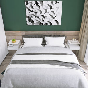 Set of 2 floating bedside tables with drawer and shelf, white