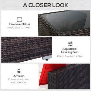 6 Piece Outdoor Rattan Sofa Set with Luxury Thick Cushions with Glass Table, Dark Coffee and Cream White