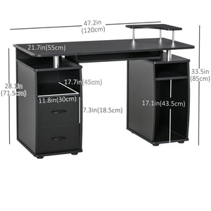 Computer desk with keyboard tray and drawers, black