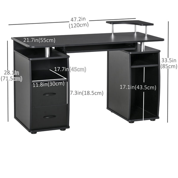 Computer desk with keyboard tray and drawers, black