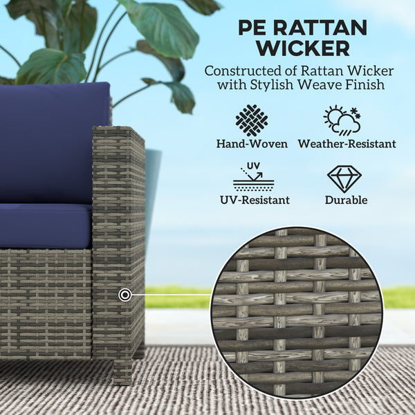 Two-seater outdoor sofa in woven resin, dark blue