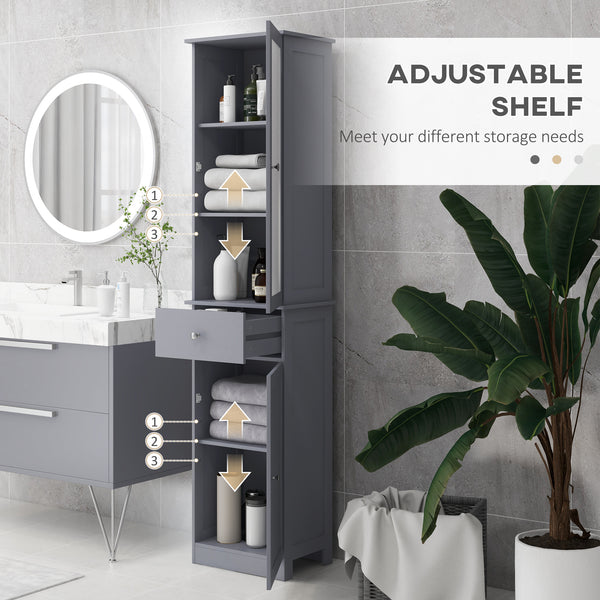 Bathroom cabinet with drawers, 2 doors and adjustable shelves, gray