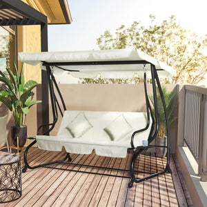3-seater swing convertible into a padded bed with canopy and pillow
