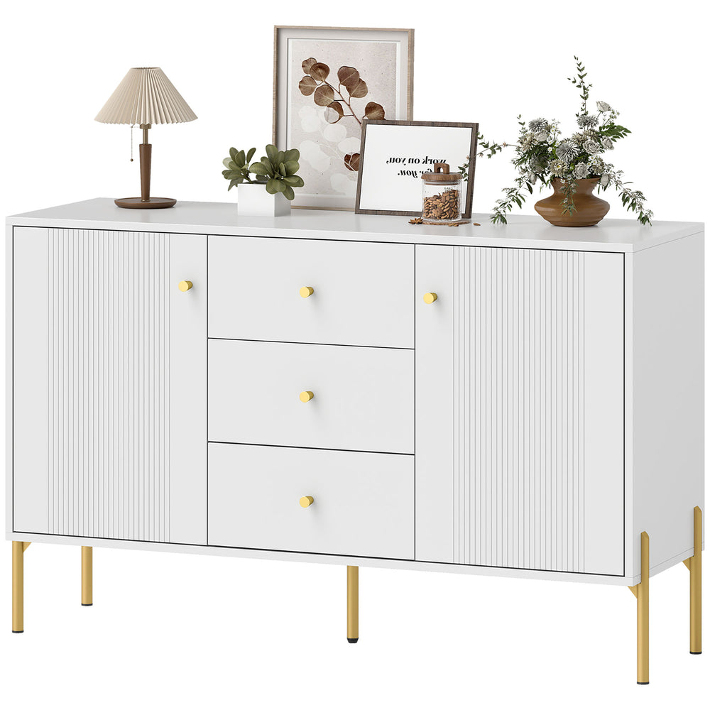 Modern storage buffet with 3 soft-close drawers and 2 adjustable shelves, white
