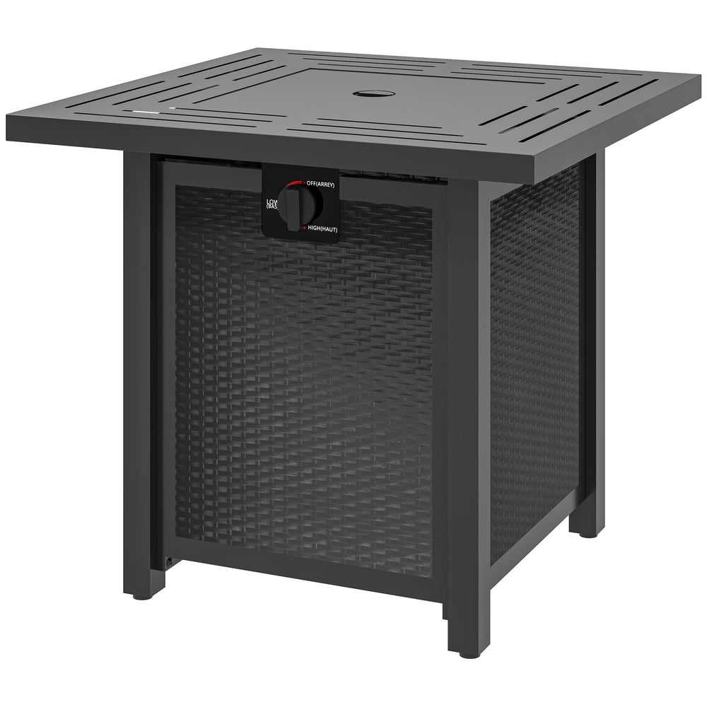 Square gas fire pit, smokeless, with cover, black
