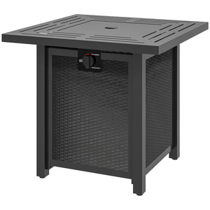 Square gas fire pit, smokeless, with cover, black