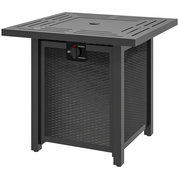 Square gas fire pit, smokeless, with cover, black