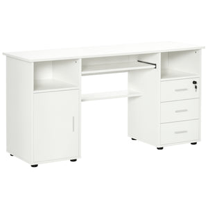 Computer desk with keyboard tray and drawers, white