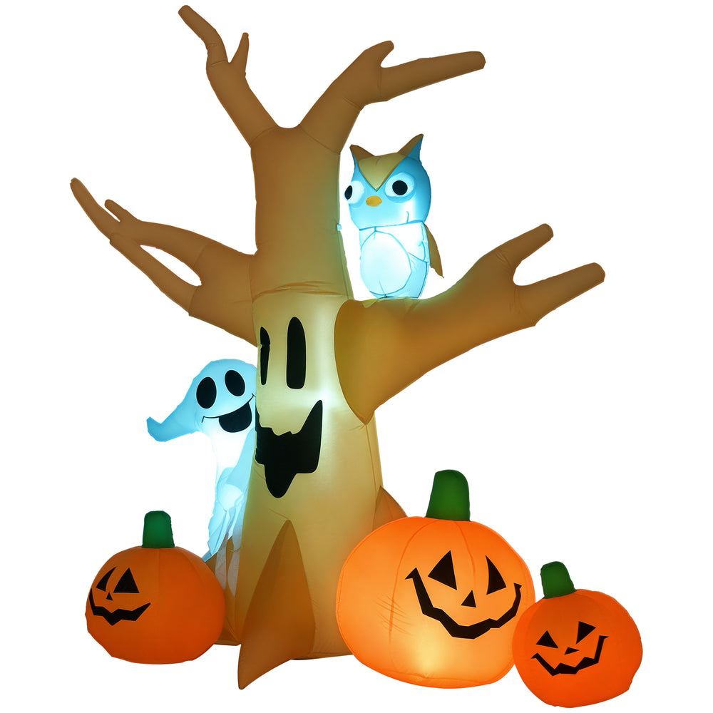 Inflatable Haunted Tree Decoration with Owl, Ghost, Pumpkins, LED Display