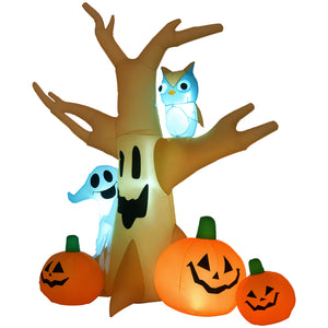 Inflatable Haunted Tree Decoration with Owl, Ghost, Pumpkins, LED Display