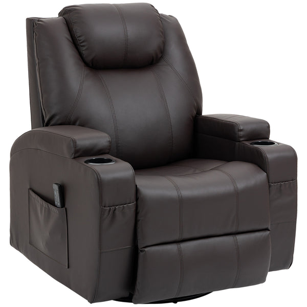 Massage chair with 8 vibration points, swivel rocker recliner, brown