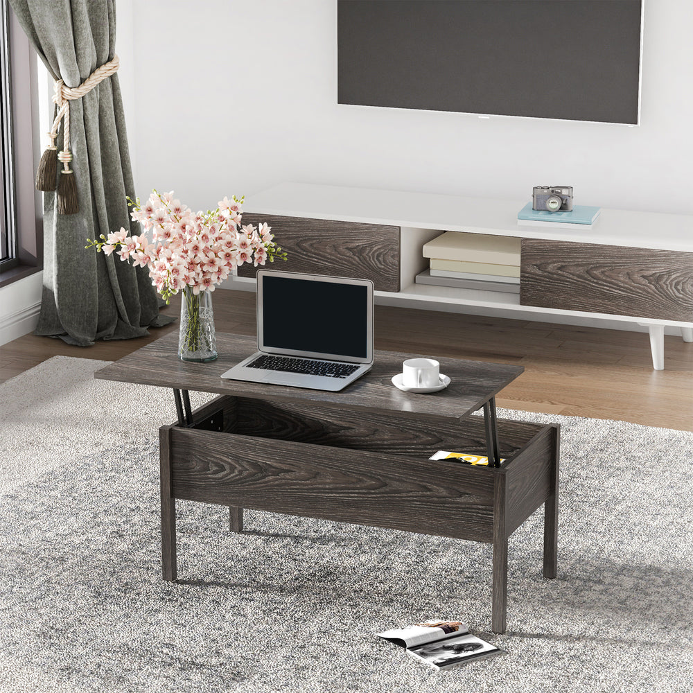 Modern coffee table with lift-top and hidden storage compartment, gray