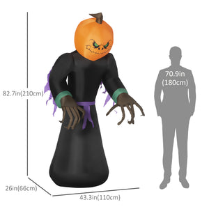 Homcom 7ft Halloween Inflatable Decoration Pumpkin Reaper Outdoor LED Display