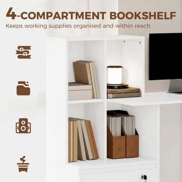 Computer desk with bookshelf, locking drawer and file storage