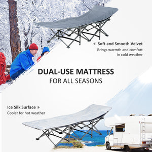 Folding camp bed with mattress and pillow, dark grey