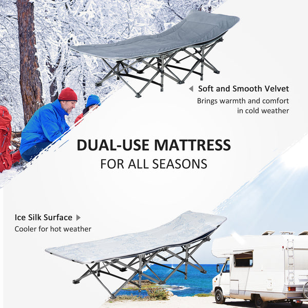 Folding camp bed with mattress and pillow, dark grey