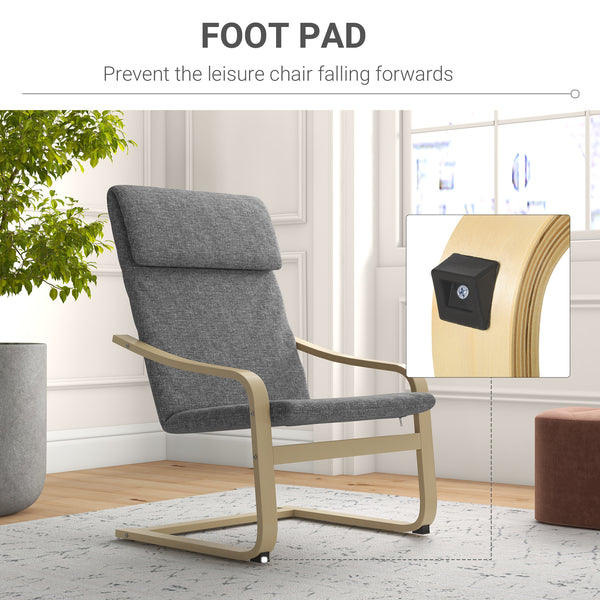 Upholstered accent chair with armrests and wooden frame – Dark gray