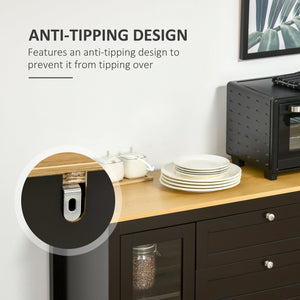 Sideboard with 2 drawers, 3 storage spaces, glass doors and adjustable shelves, dark brown